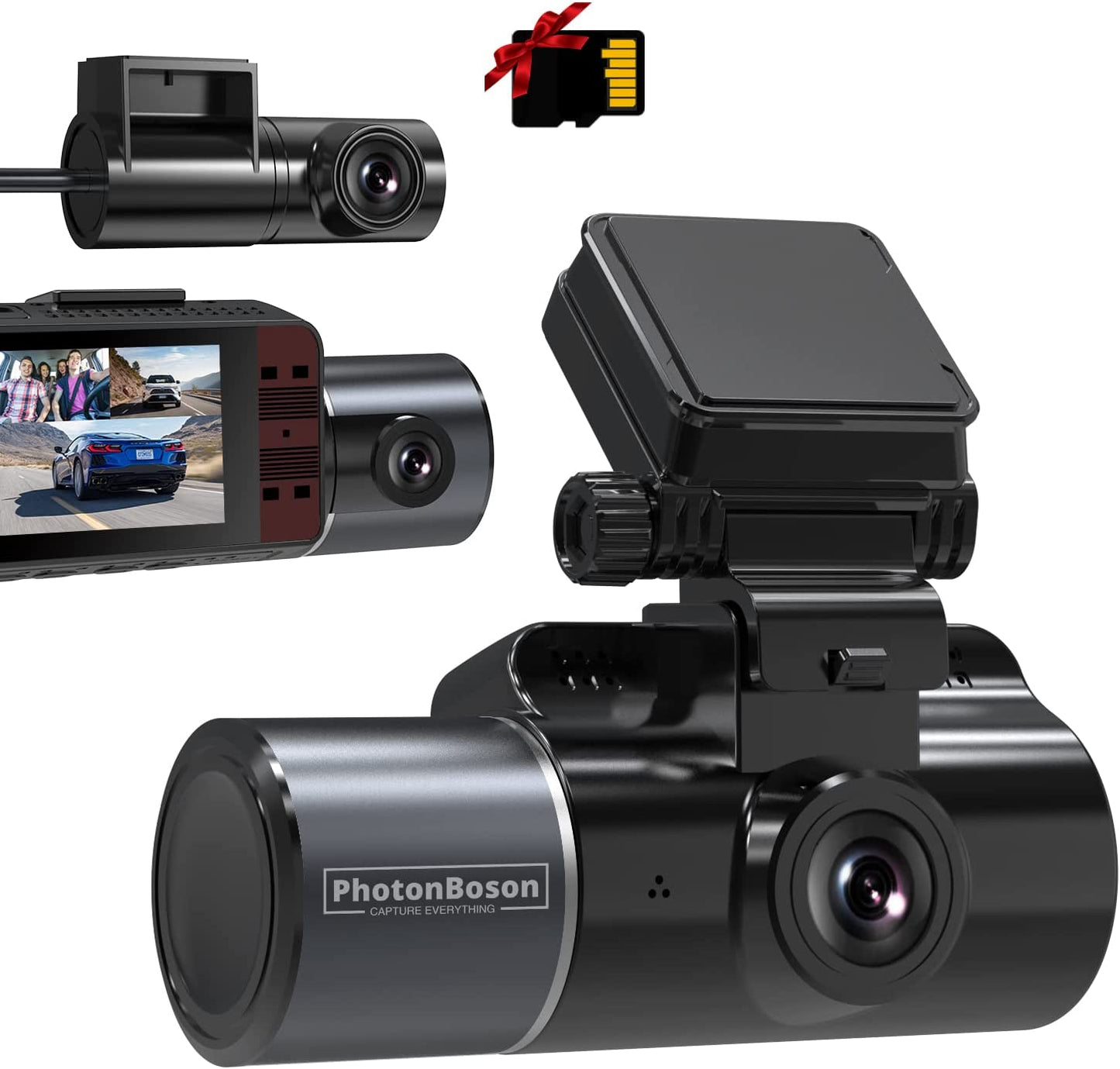 UPGROW 3 Channel 4K Dash Cam with SD Card, Built in GPS, 4K+2K Front and...