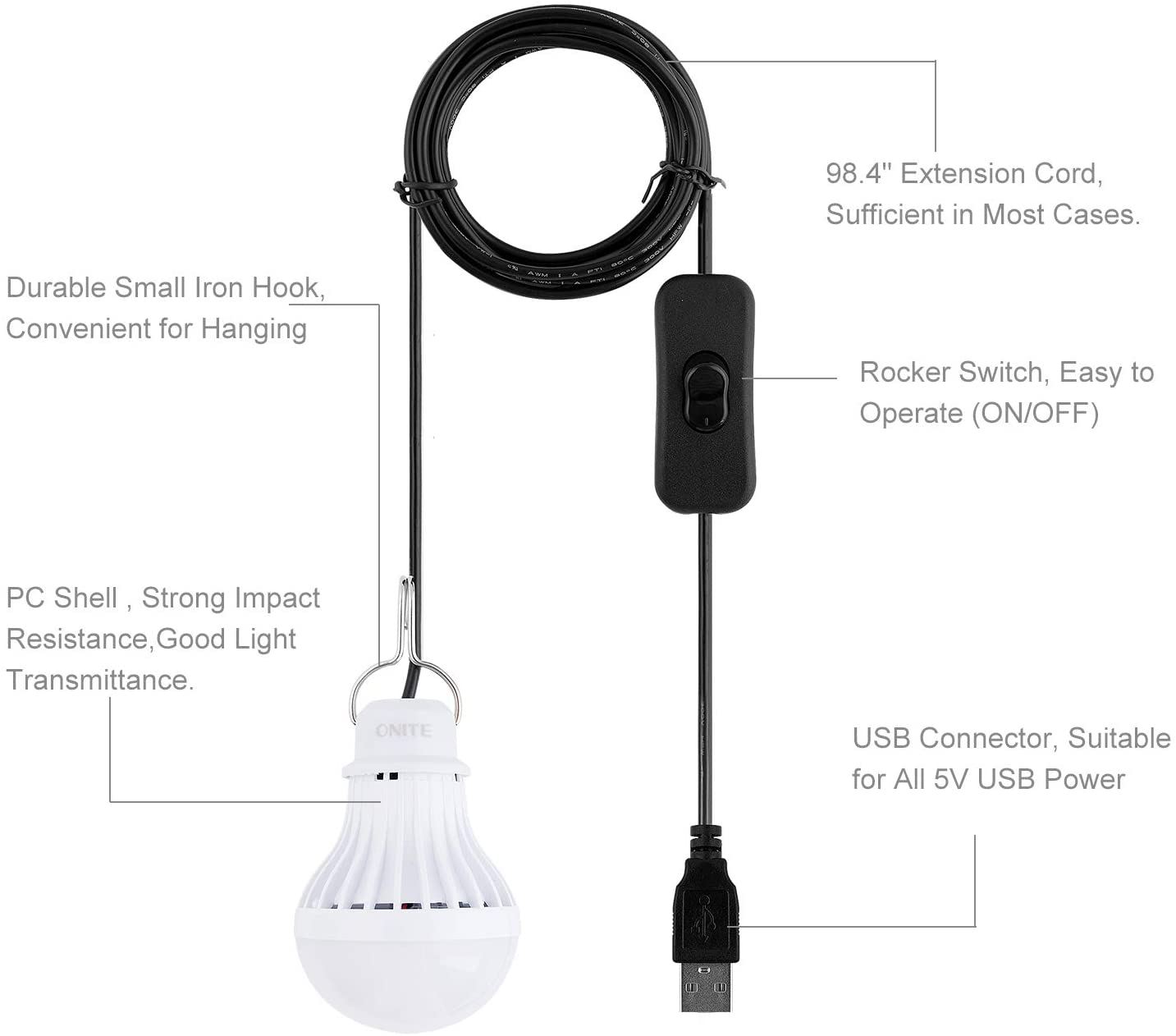 Onite USB LED Camping Light, Outdoor Light 1 Count (Pack of 1), Warmwhite