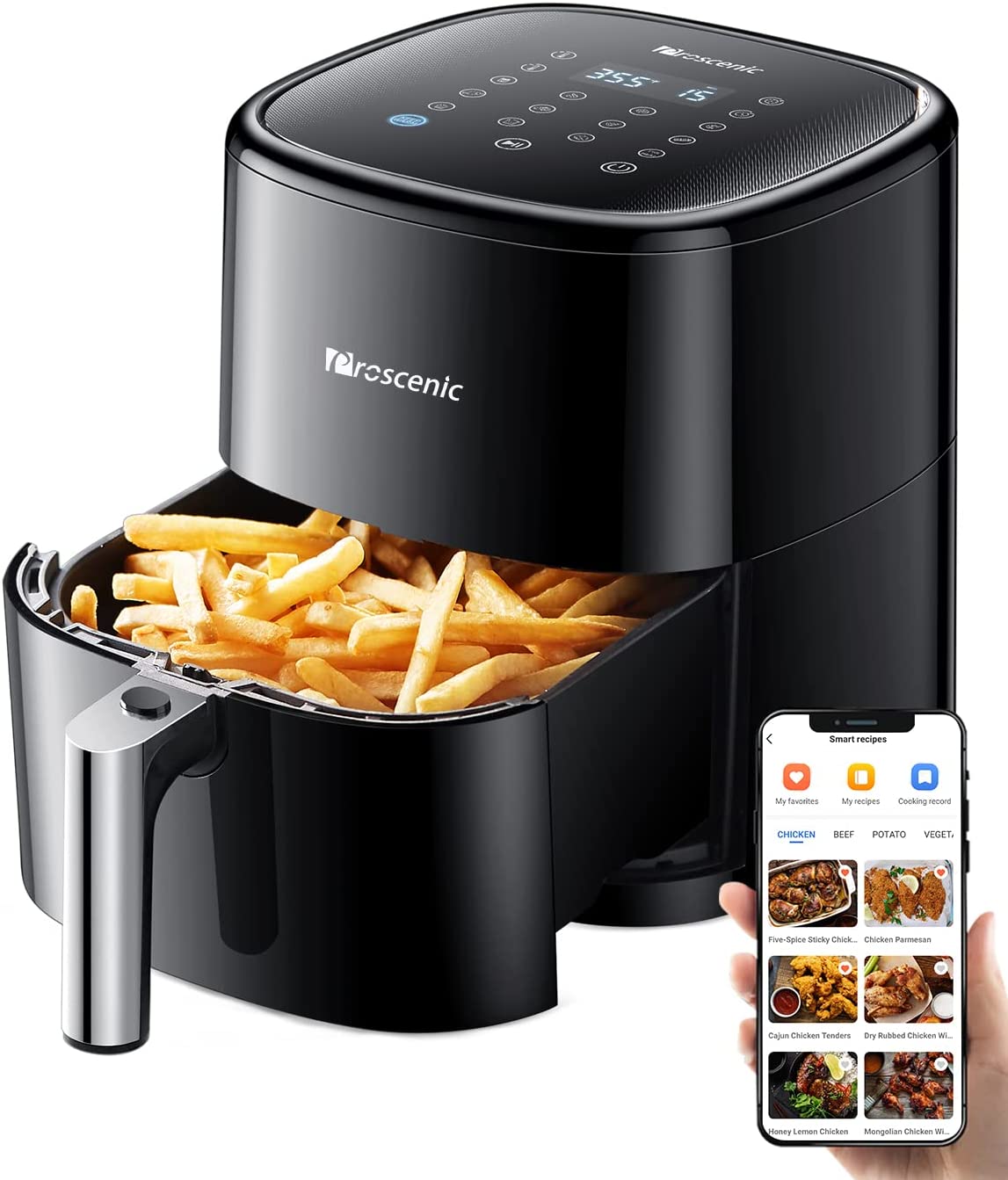 Proscenic T22 Air Fryer, 5.3 QT, 13-in-1 Oilless Small Oven with T22, Black