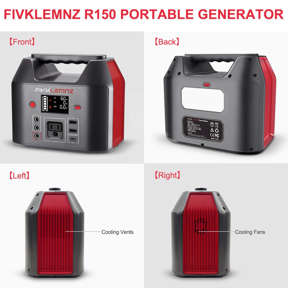 FIVKLEMNZ Portable Power Station,180Wh Solar Generator Backup Camping...