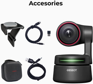 OBSBOT Tiny PTZ 4K Webcam, AI Powered Framing & Autofocus, Video BLACK