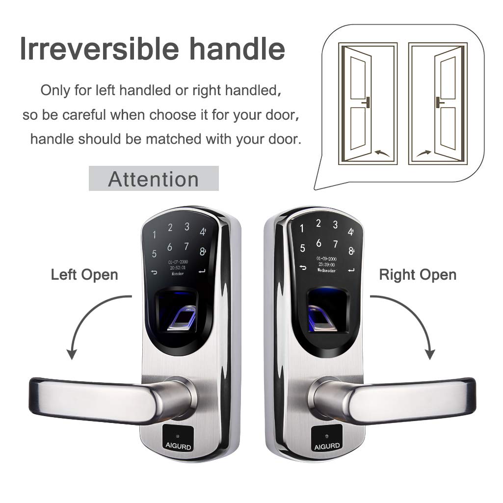 AIGURD Fingerprint Smart Door Lock, Biometric Keyless Electronic Left Handle