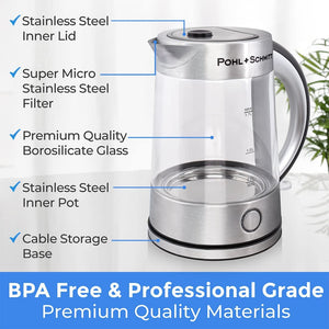 Pohl Schmitt 1.7L Electric Kettle with Upgraded Stainless Steel Silver