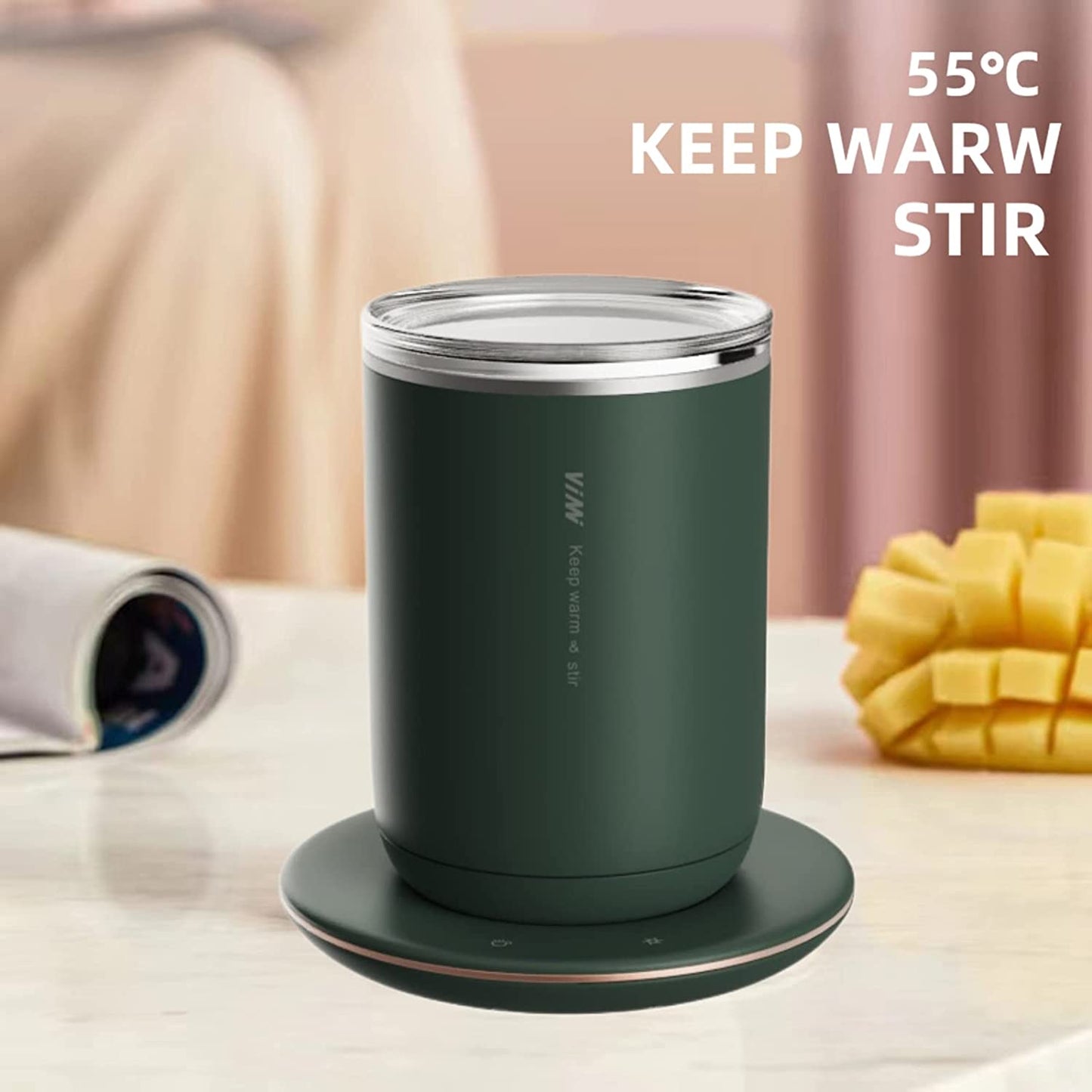 Temperature Control Smart Self Stirring Coffee Mug with Lid,auto A-green