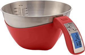 Fradel Digital Kitchen Food Scale with Bowl (Removable) and Measuring Cup Red