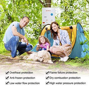 Camplux 5L Outdoor Portable Water Heater, 1.32 GPM Tankless Propane Gas White