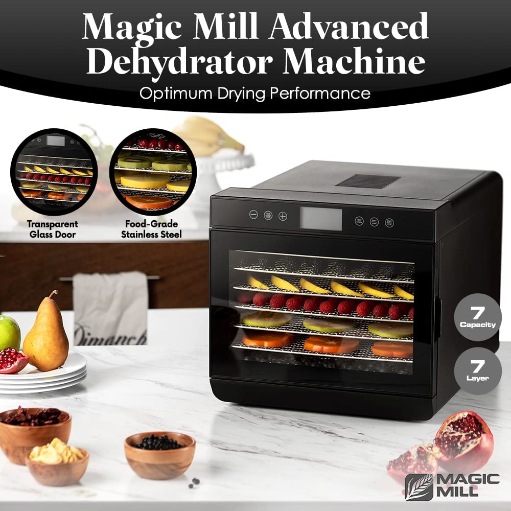 Magic Mill Food Dehydrator Machine - Easy 7 Trays Stainless Steel, Black