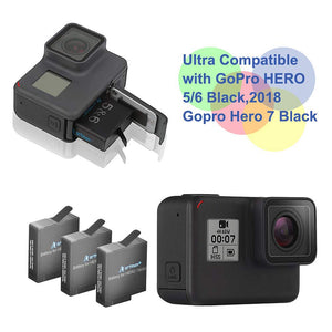 Artman GoPro Hero 5/6/7 1480mah Replacement Batteries (3 Pack) and 3-Channel...