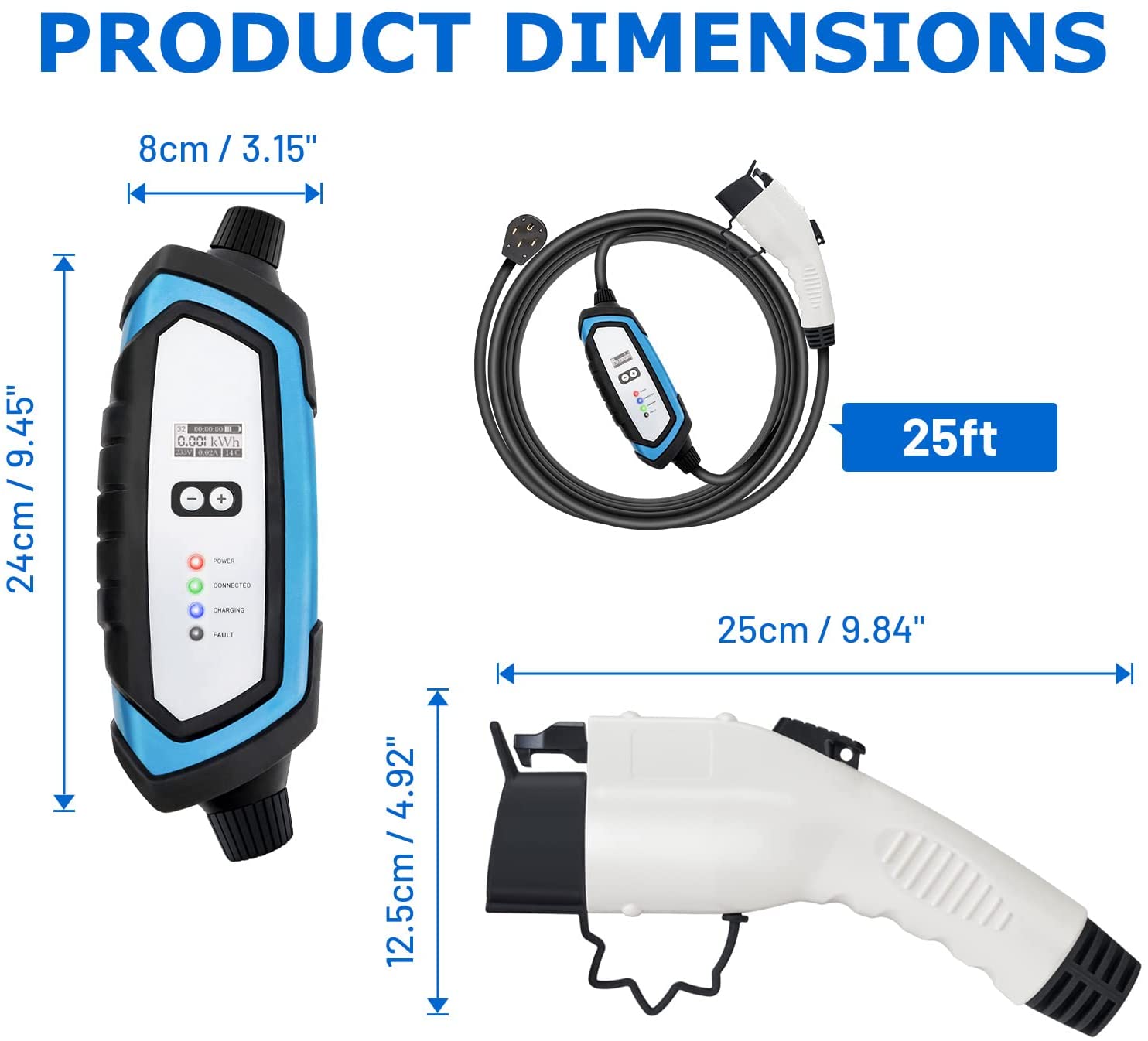  BougeRV Level 2 EV Charger Cable (32A, 25FT) Portable