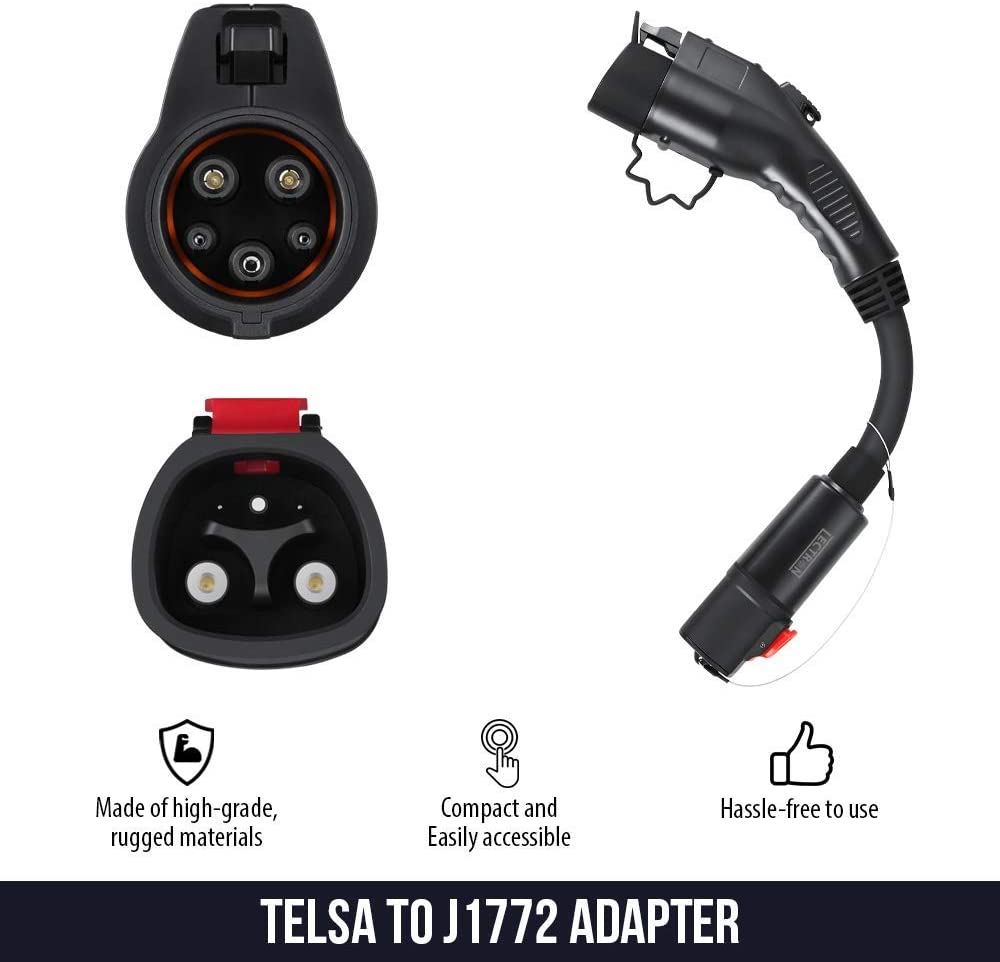 Lectron - Tesla to J1772 Adapter, Max 40A & 250V - Compatible with Black