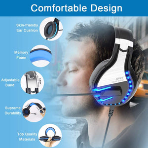 NPET HS10 Stereo Gaming Headset for PS4, PC, Xbox One Controller, Noise Blue