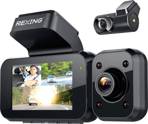 Rexing - V5 Plus 3-Channel 4K Dash Cam 2.7" LCD with Voice Control, Wi-Fi,...