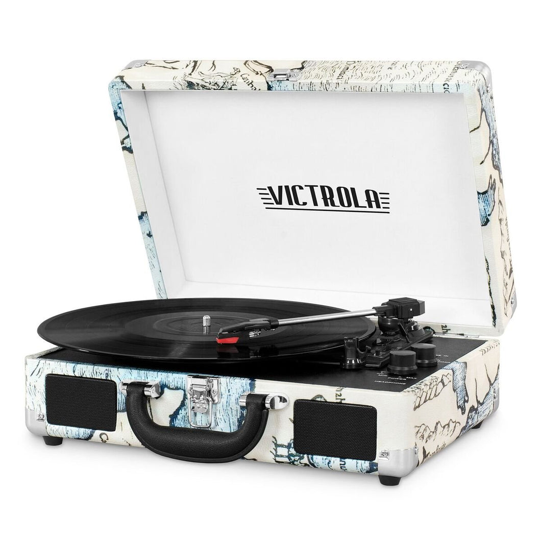 Victrola Vintage 3-Speed Bluetooth Suitcase Turntable with 1SFA, Retro Map