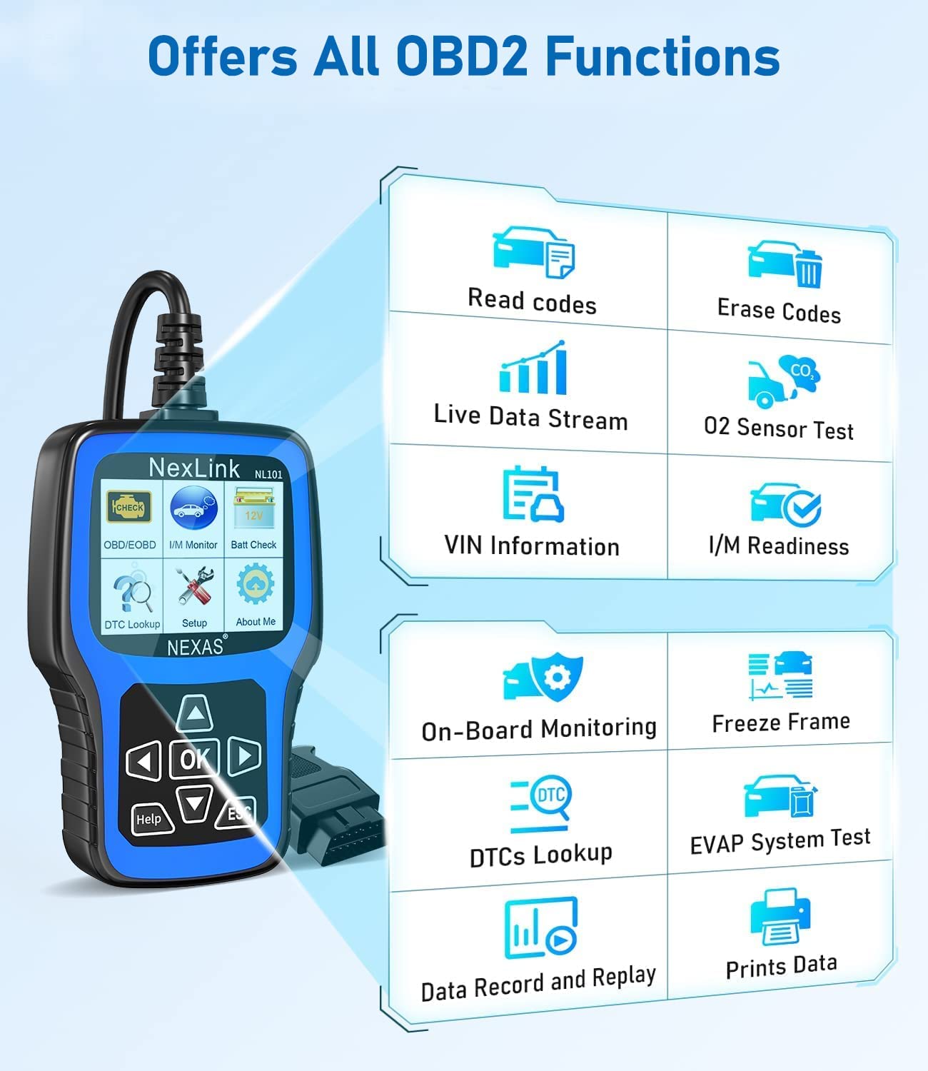 NEXAS NL101 OBD2 Scanner | Car Check Engine Light Code Reader | Free Update,...