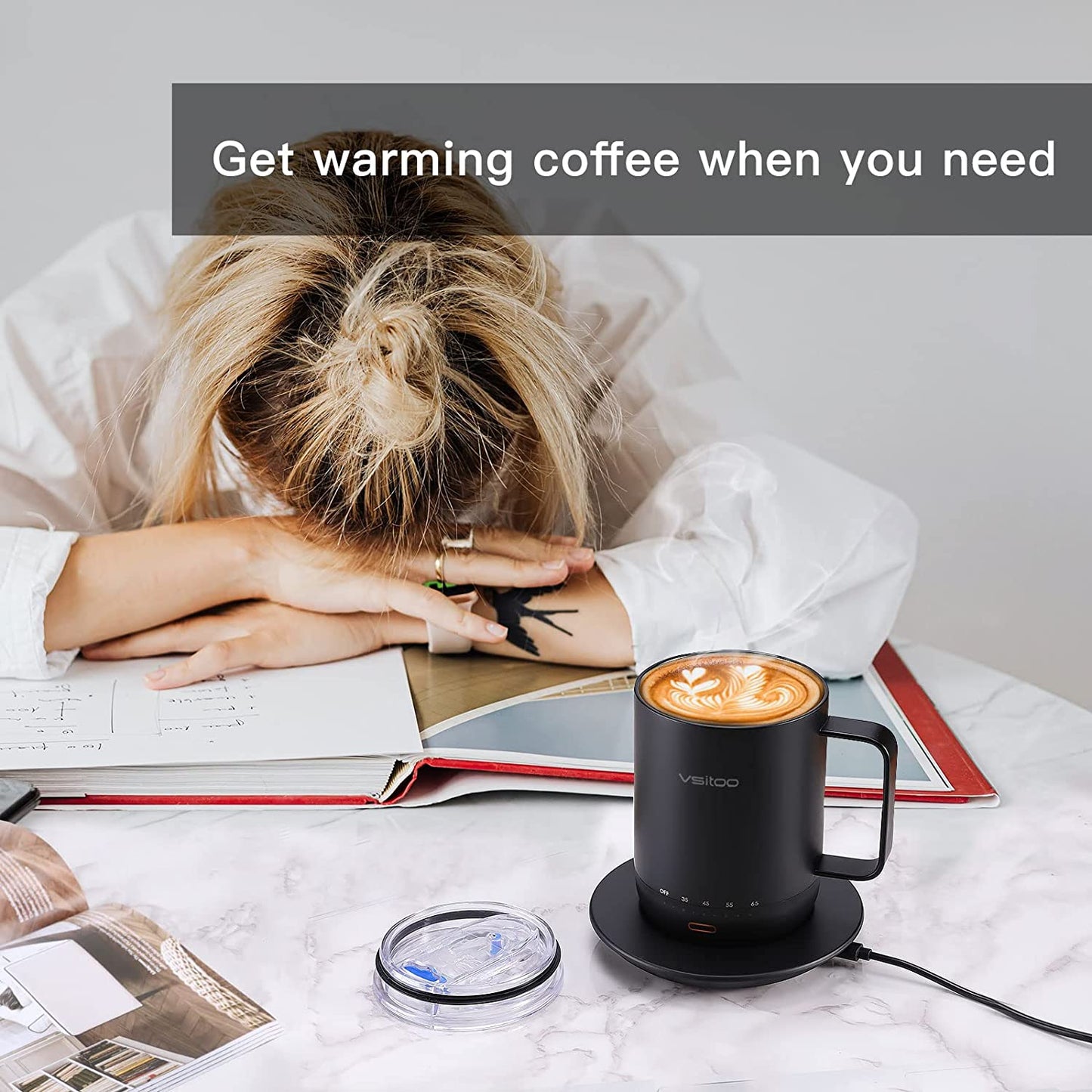 vsitoo S3 Pro Temperature Control Smart Mug with Lid, Coffee Warmer Black