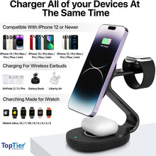 Load image into Gallery viewer, TopTier 3 in 1 Magsafe Wireless Charging Station, Metal Design, iPhone Black