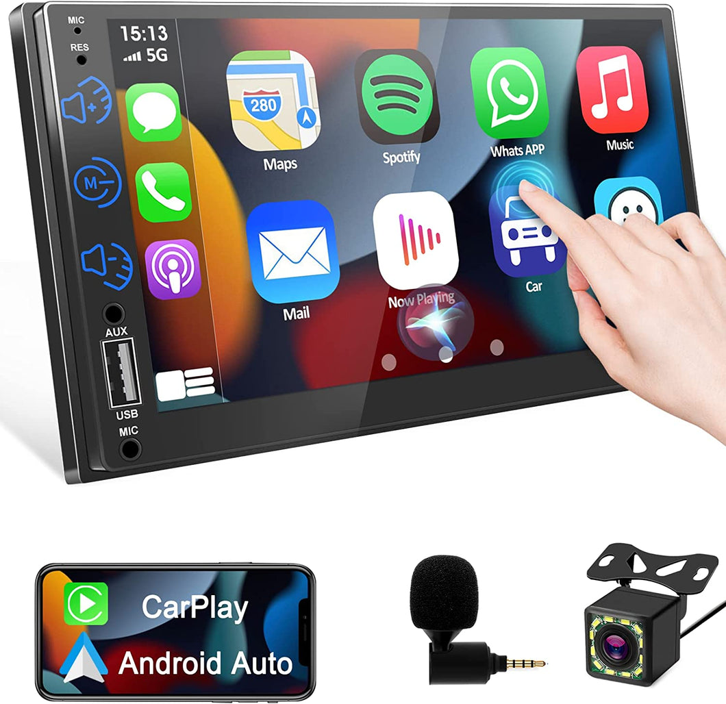 Double Din Car Stereo Compatible with Apple Carplay and Android Auto, 7 Black
