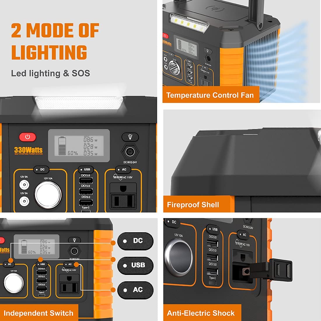 BALDR Portable Power Station 330W, Solar ‎Baldr330, Orange and Grey