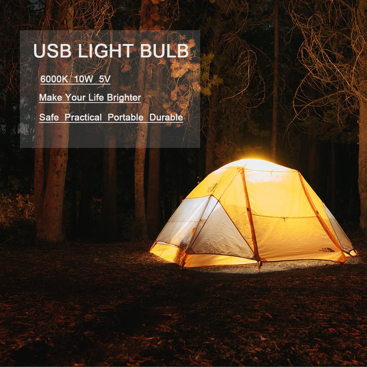 2 Pcs 10w USB Light Bulb with Splitter Y-Cable Camping for White