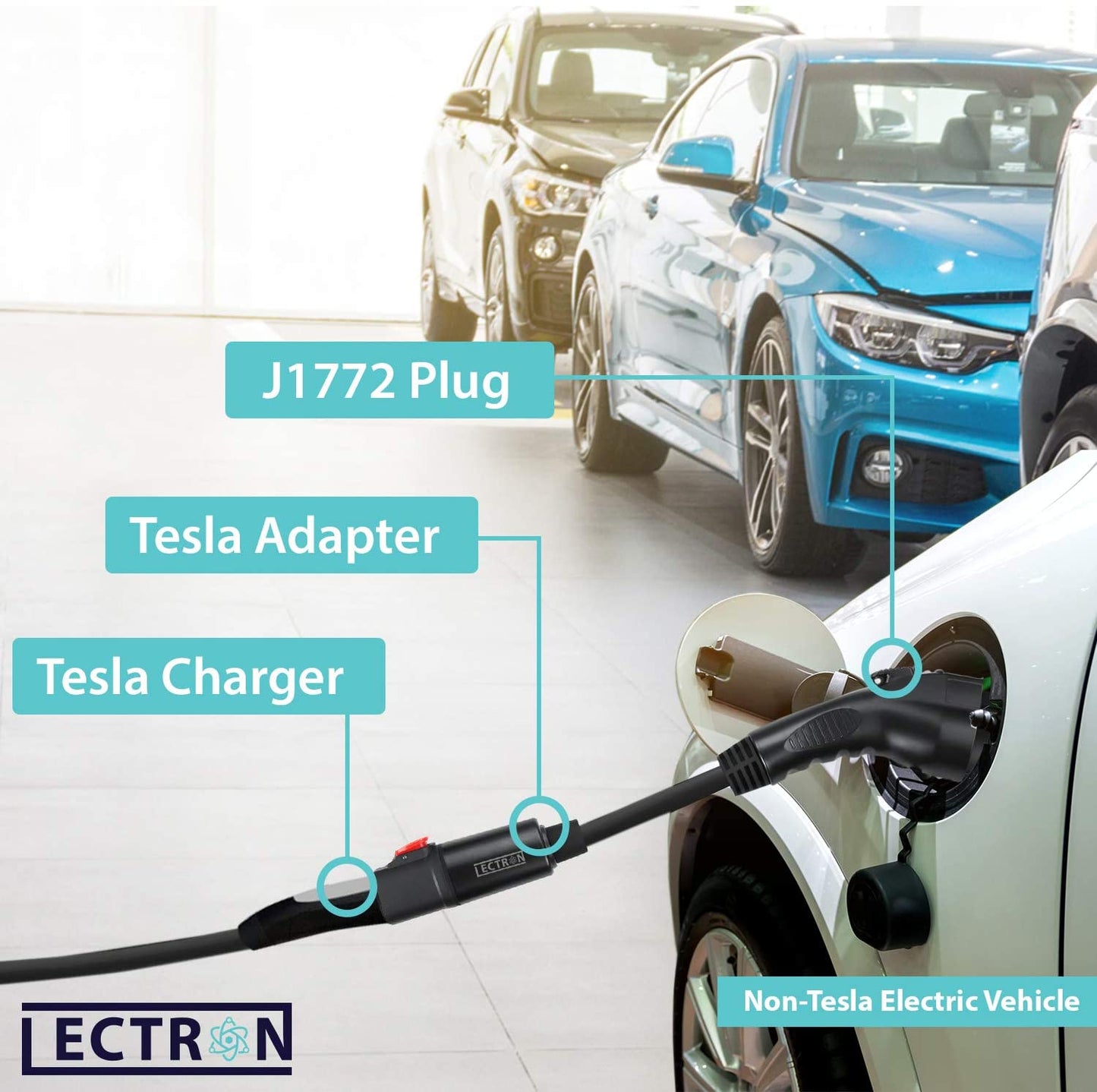 Lectron - Tesla to J1772 Adapter, Max 40A & 250V - Compatible with Black