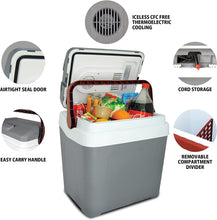 Load image into Gallery viewer, Koolatron Thermoelectric Iceless 12 Volt Cooler 26 qt (24 L), 26 Quart, Gray