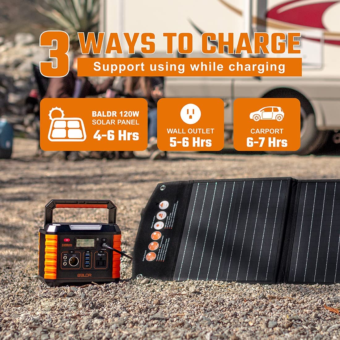 BALDR Portable Power Station 330W, Solar ‎Baldr330, Orange and Grey