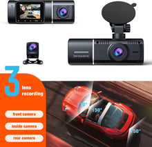 Load image into Gallery viewer, LAMTTO 3 Channel Dash Cam Front and Rear 1080P+720P+720P Car Camera IR Black