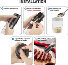 Load image into Gallery viewer, MOVNO Gravity Electric Salt and Pepper Grinder Set of 2 with Blue LED Black