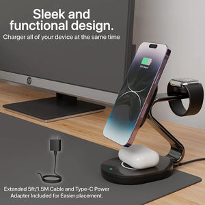TopTier 3 in 1 Magsafe Wireless Charging Station, Metal Design, iPhone Black