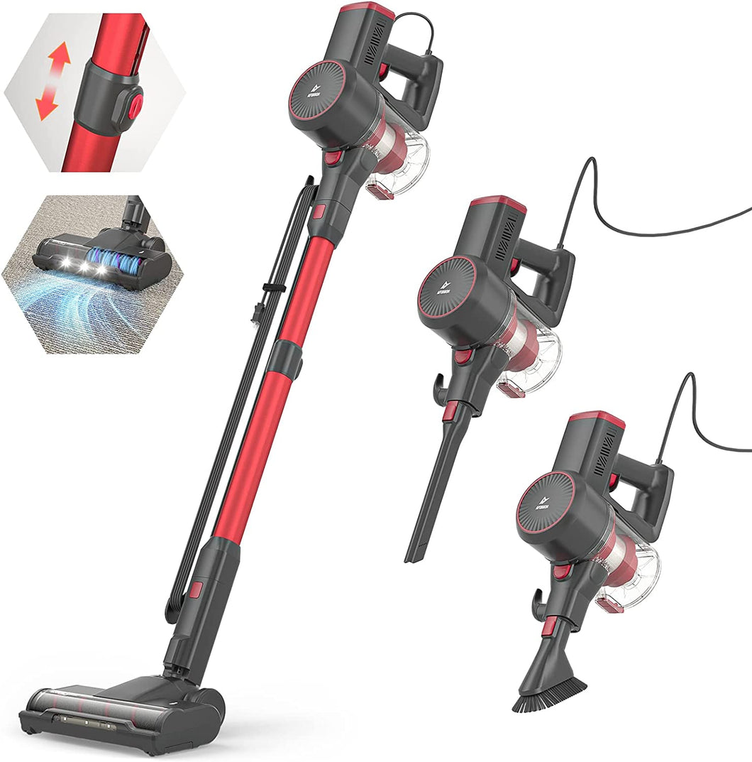 Afoddon Corded Stick Vacuum Cleaner, 600W 20Kpa with Red