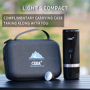 CERA+ Portable Mini Espresso Machine, 12V/24V Rechargeable Car Coffee Black