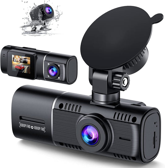 LAMTTO 3 Channel Dash Cam Front and Rear 1080P+720P+720P Car Camera IR Black