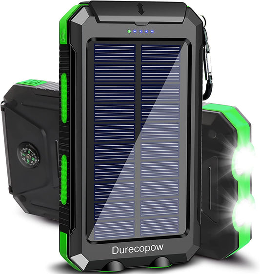 Durecopow Solar Charger, 20000mAh Portable Outdoor Waterproof 20000mAh-Green