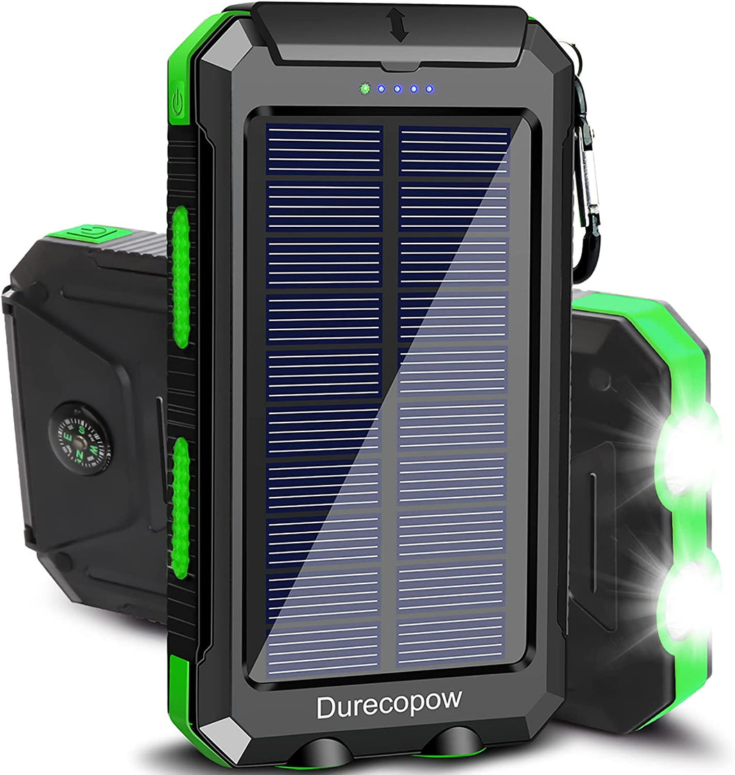 Durecopow Solar Charger, 20000mAh Portable Outdoor Waterproof 20000mAh-Green