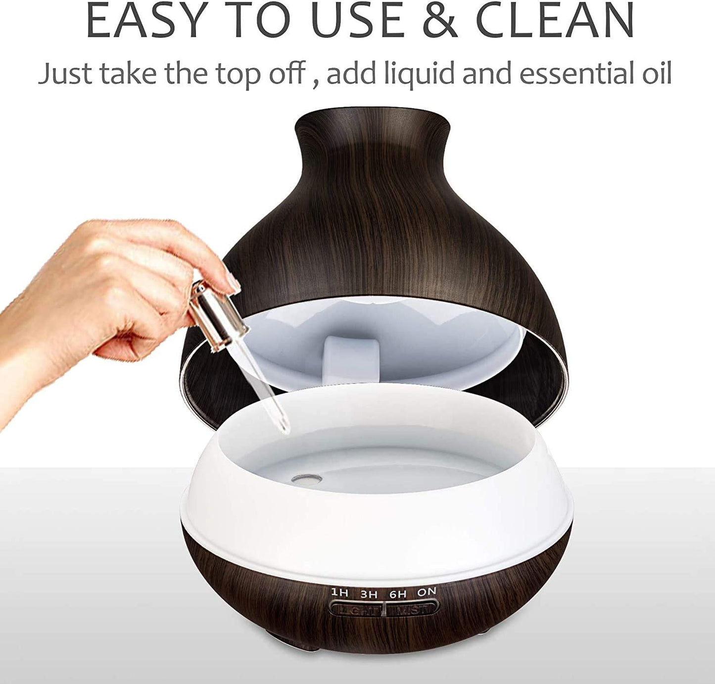 Aromatherapy Essential Oil Diffuser Humidifier 550ml 12 Hours High Dark Brown