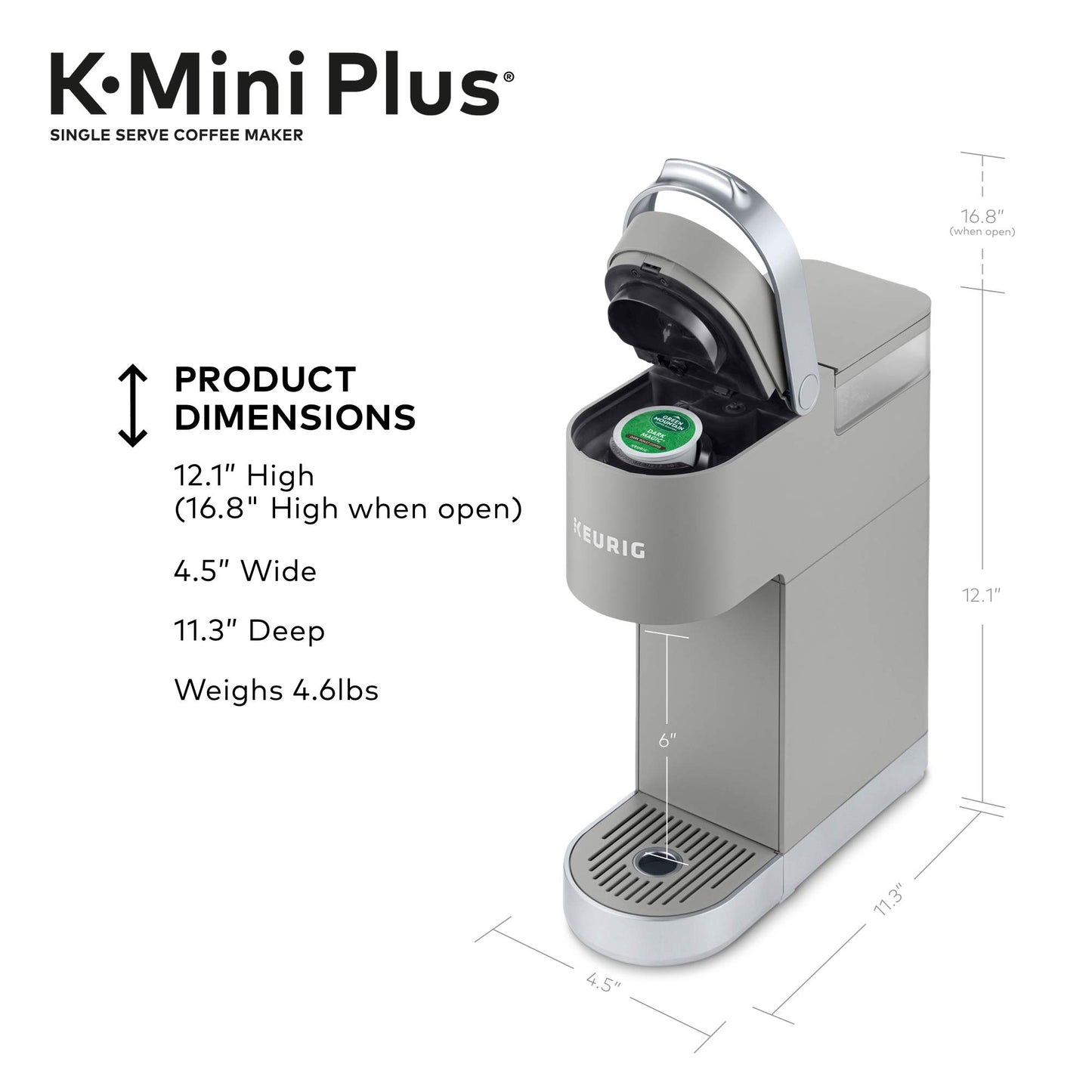 Comes With 6 to 12 oz. Brew Size, K-Cup Pod Storage, and Travel Mug Friendly, Studio Gray