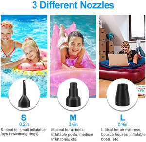 Battery Air Pump for Inflatables, Portable Mattress with 3 Nozzles...