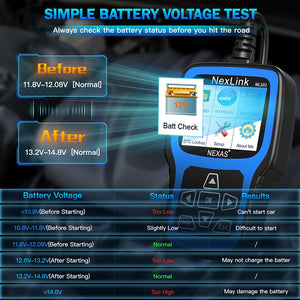 NEXAS Upgraded NL101 OBD2 Scanner Battery Test 2-in-1 Check Engine Car Fault...