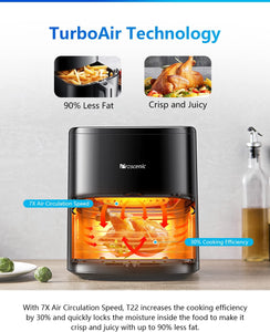 Proscenic T22 Air Fryer, 5.3 QT, 13-in-1 Oilless Small Oven with T22, Black