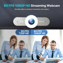 Load image into Gallery viewer, 1080P Webcam with Microphone - 60FPS Streaming Camera w/2 Grey
