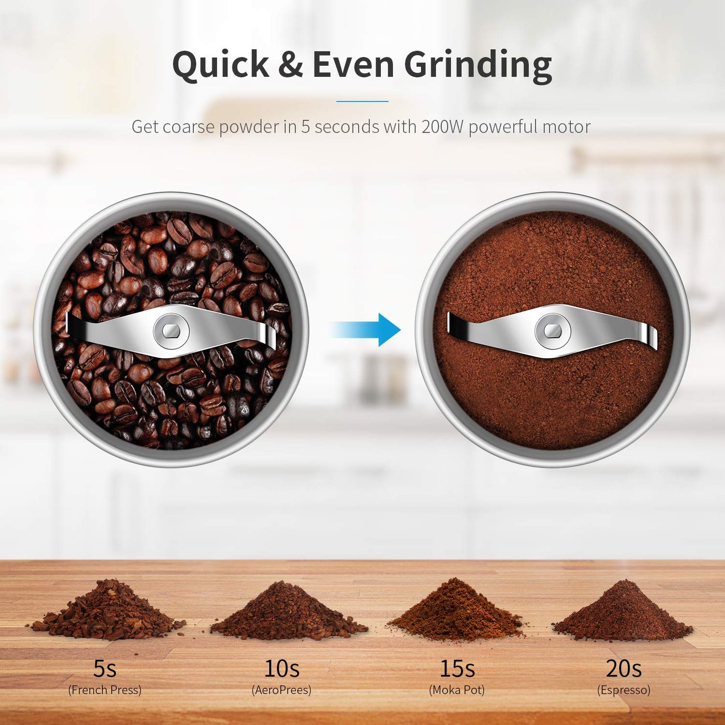 SHARDOR Electric Coffee Bean Grinder, Spice 1 CG715S, sliver