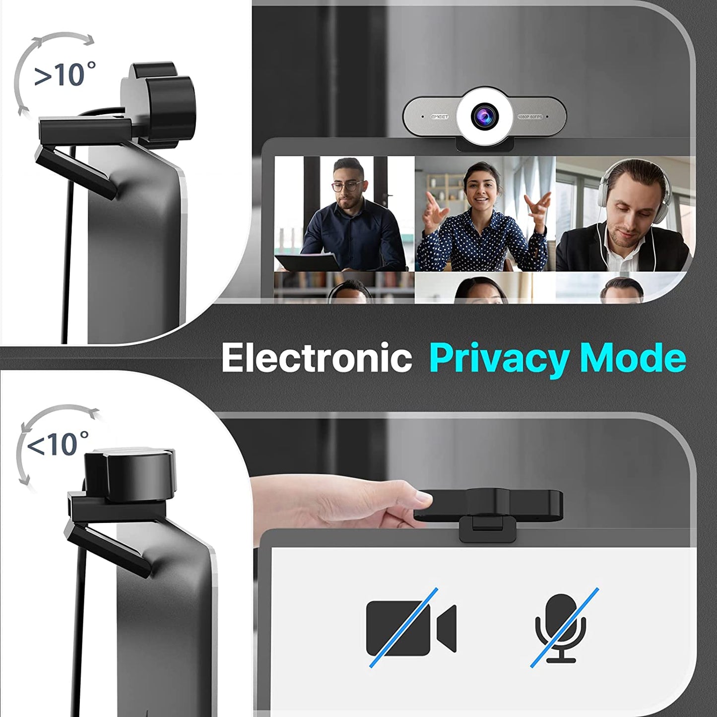 1080P Webcam with Microphone - 60FPS Streaming Camera w/2 Grey