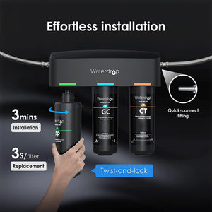 Waterdrop TSA 3-Stage Under Sink Water Filter, Direct Connect to Home Dark