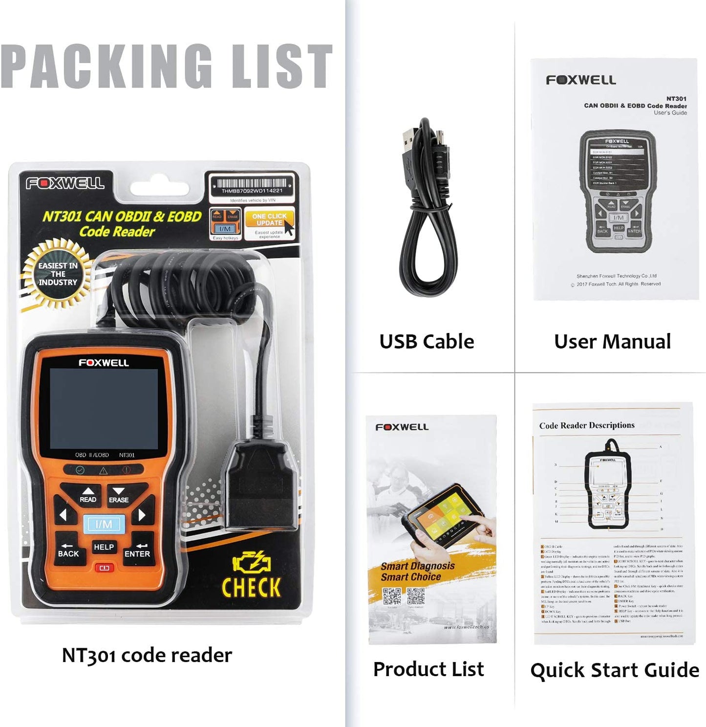 FOXWELL NT301 OBD2 Scanner Live Data Professional Mechanic OBDII Diagnostic...