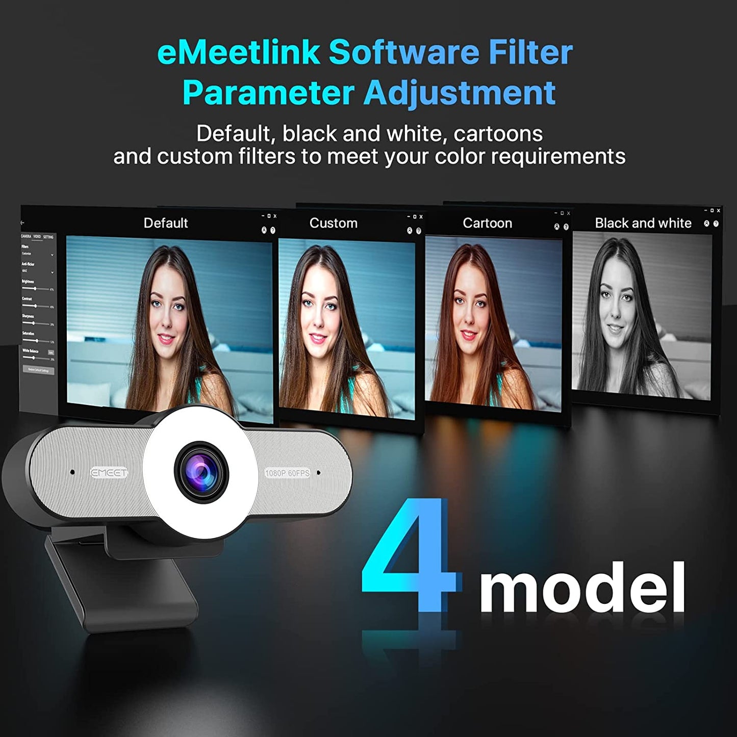 1080P Webcam with Microphone - 60FPS Streaming Camera w/2 Grey
