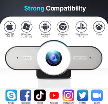 Load image into Gallery viewer, 1080P Webcam with Microphone - 60FPS Streaming Camera w/2 Grey
