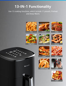 Proscenic T22 Air Fryer, 5.3 QT, 13-in-1 Oilless Small Oven with T22, Black