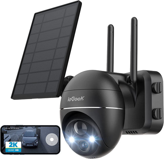 Security Cameras Wireless Outdoor, 2K Solar security camera System 360° PTZ...