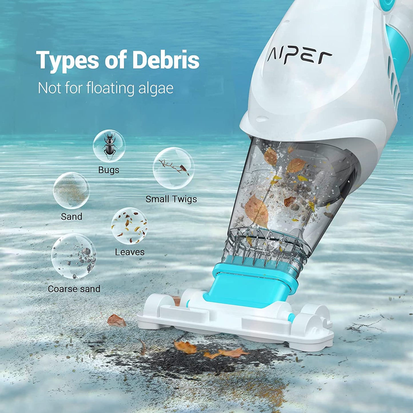 (2023 Upgraded) AIPER Cordless Pool Vacuum, Handheld Rechargeable White