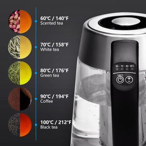 Aigostar Electric Kettle Temperature Control & Tea Infuser 1.7L, Hot Black